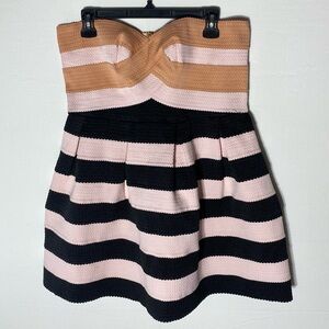 Luna Pink Black Orange Striped Strapless Stretchy Mini Dress XL